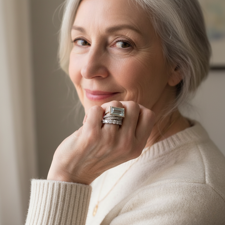 Conjunto Vintage de Inele din Argint cu Turcoaz de Sticlă