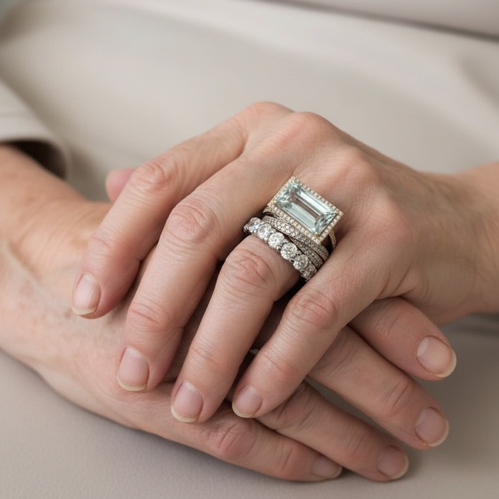 Conjunto Vintage de Inele din Argint cu Turcoaz de Sticlă