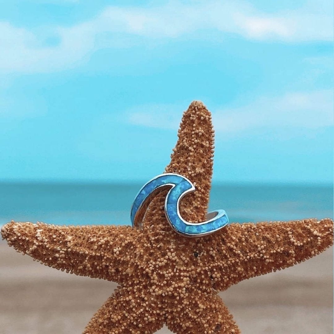 Inel Sea Wave din opal și argint