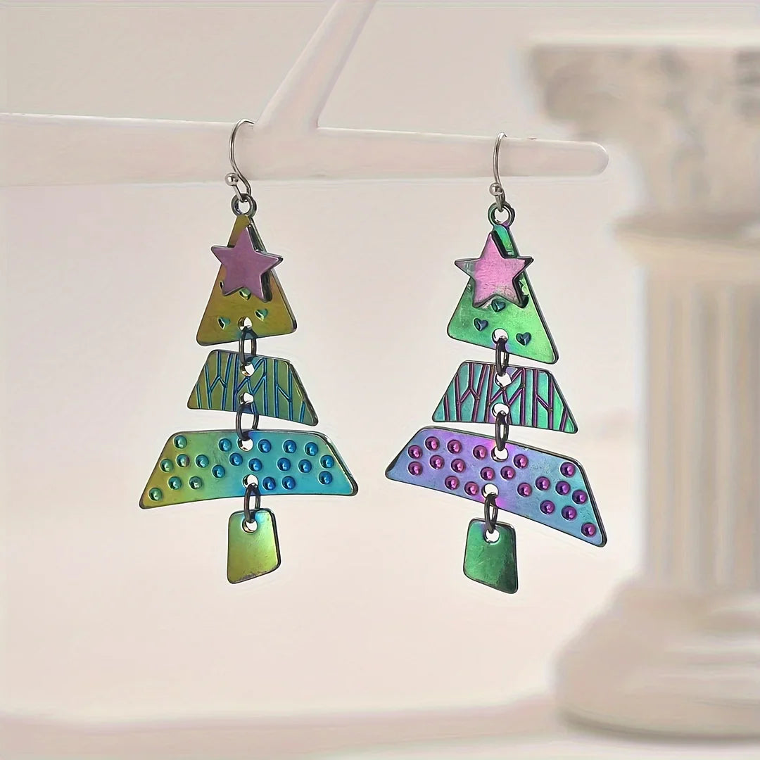 Cercei pendenti în formă de brad de Crăciun din metal mixt