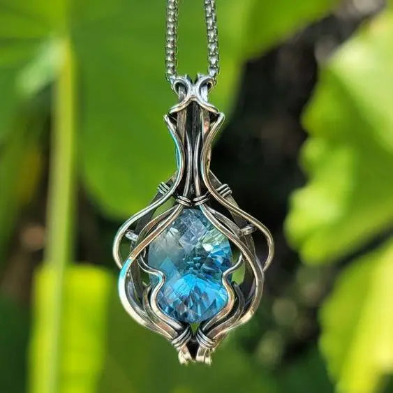 Colier Vintage Albastru în Argintiu