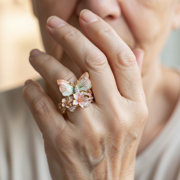 Inel Fluture Strălucitor din Natură cu Zirconiu