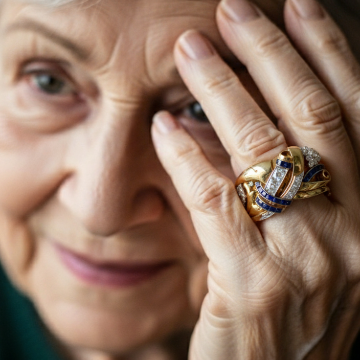 Inel Vintage Aurit cu Zirconie Albastră