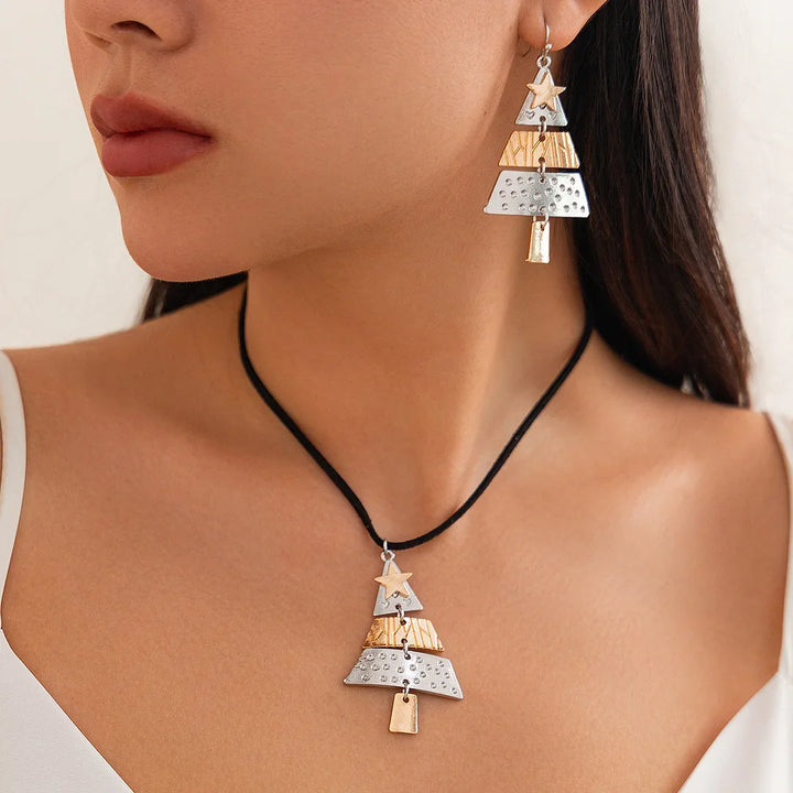 Cercei pendenti în formă de brad de Crăciun din metal mixt