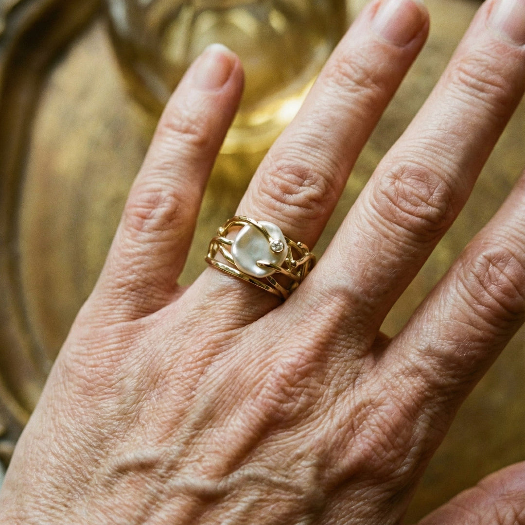 Inel Vintage Fino din Aur și Perle