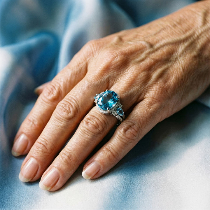 Inel Vintage Argintiu cu Cristal Albastru