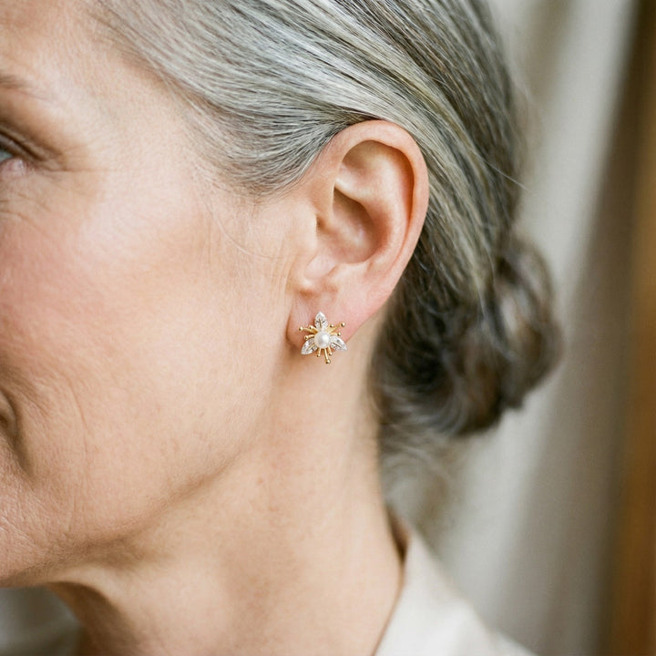 Cercei Floare cu Cristale și Perle