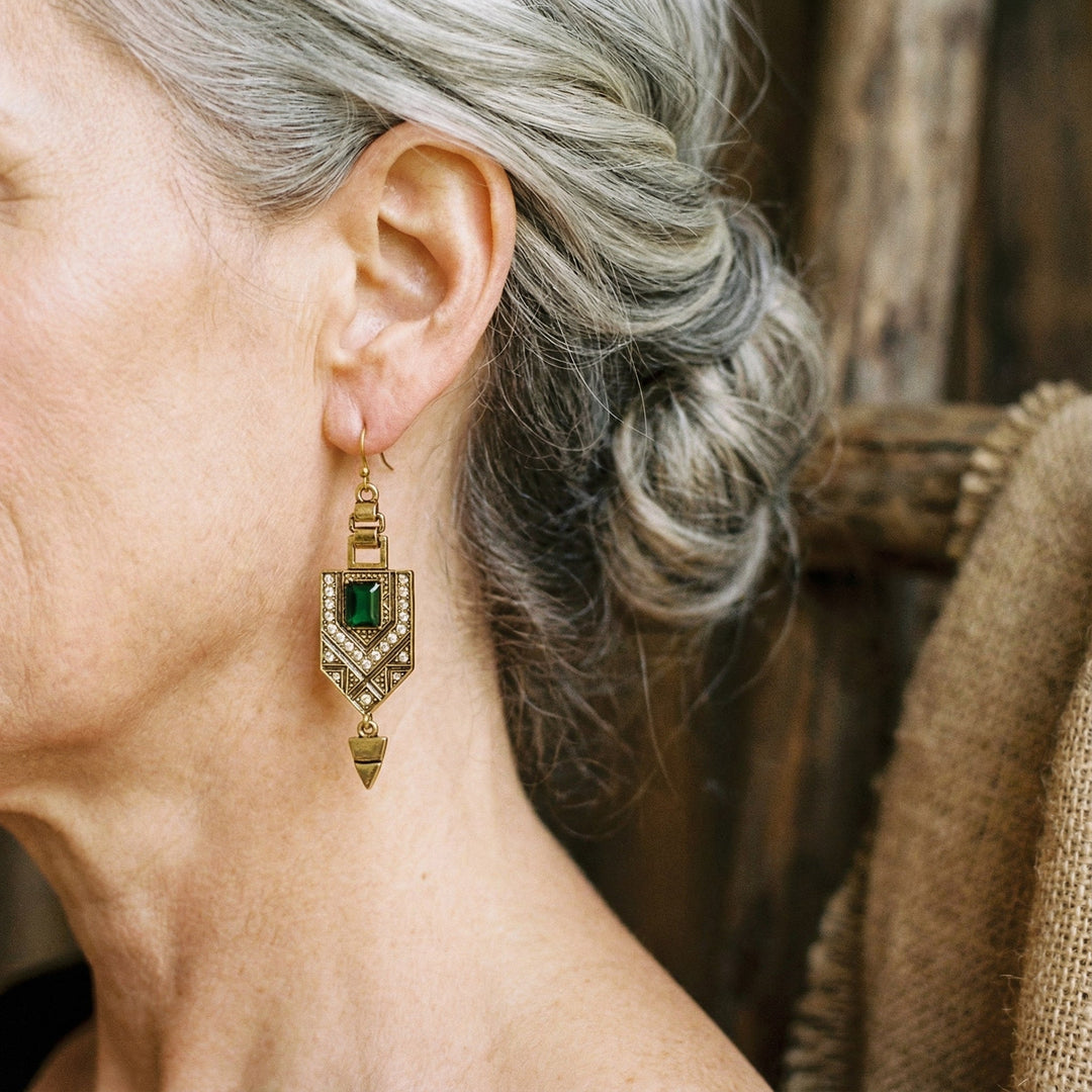 Cercei Geometrici Vintage Aurii și Verzi