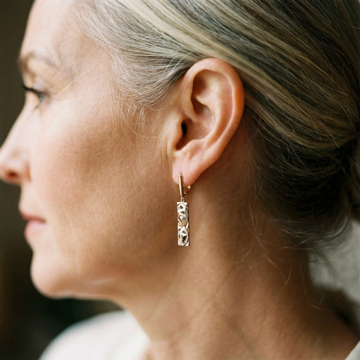 Cercei Rectangulare Elegante din Aur și Argint