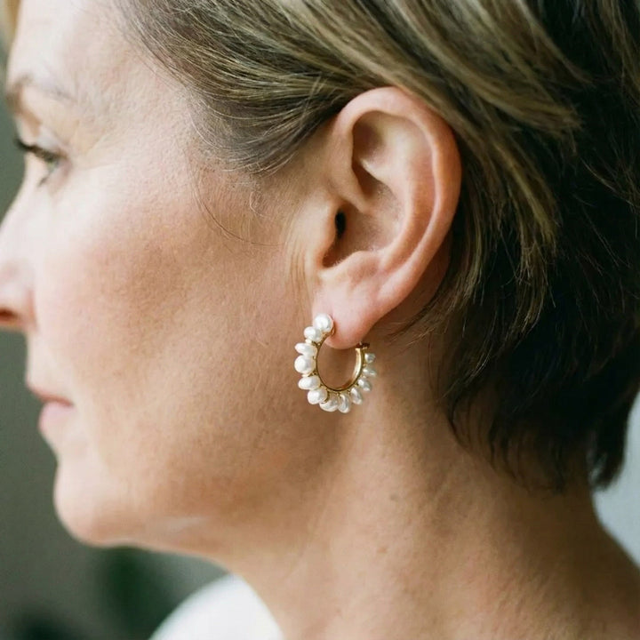 Cercei Vintage cu Inel și Perlă Albă