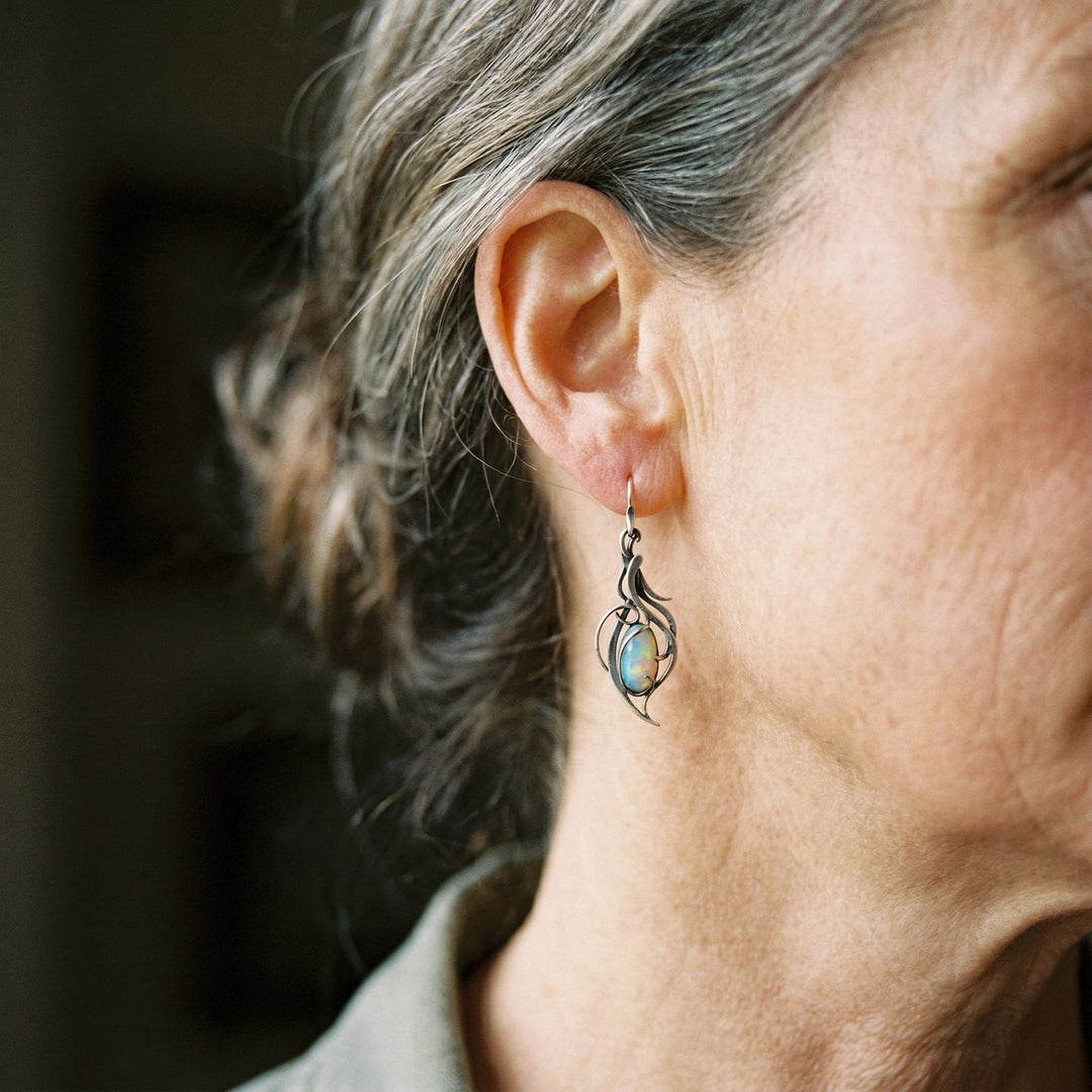 Cercei Vintage din Opal Albastru în Argint