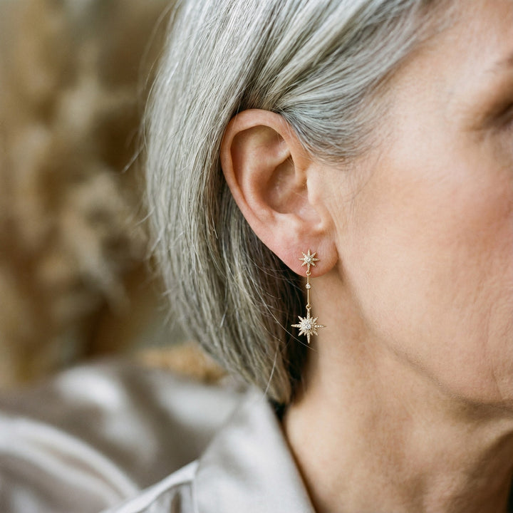 Cercei Vintage din Aur cu Stea din Cristal