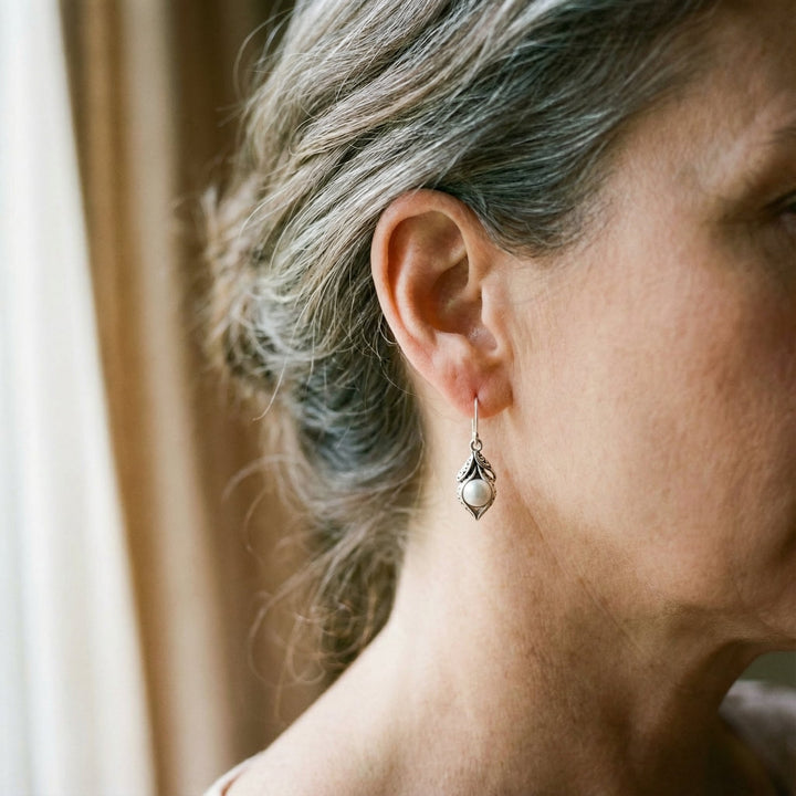 Cercei Vintage din Argint cu Perle Pendente