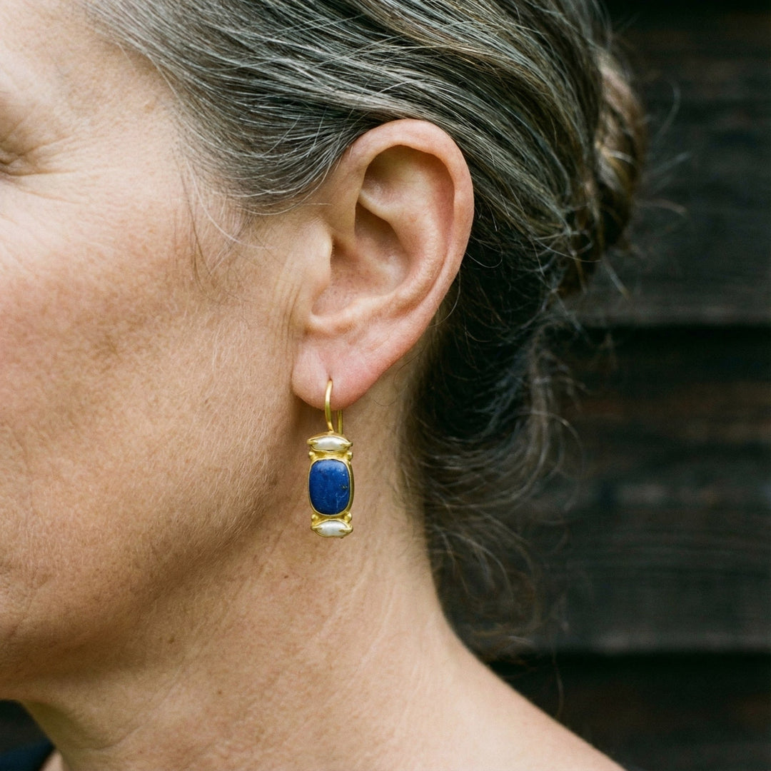 Cercei Vintage în Albastru și Aur