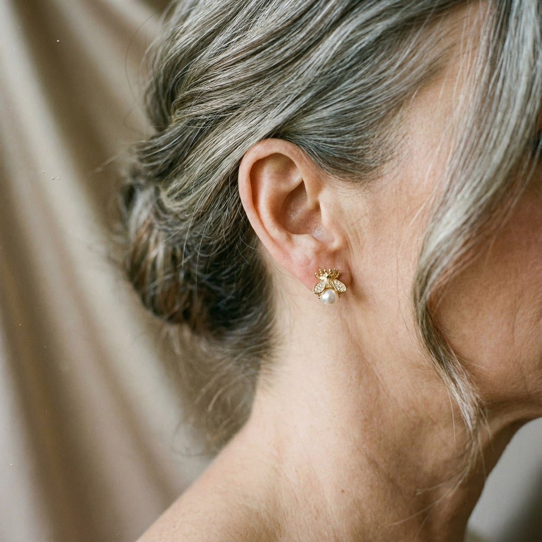 Cercei din perlă și zirconiu în aur