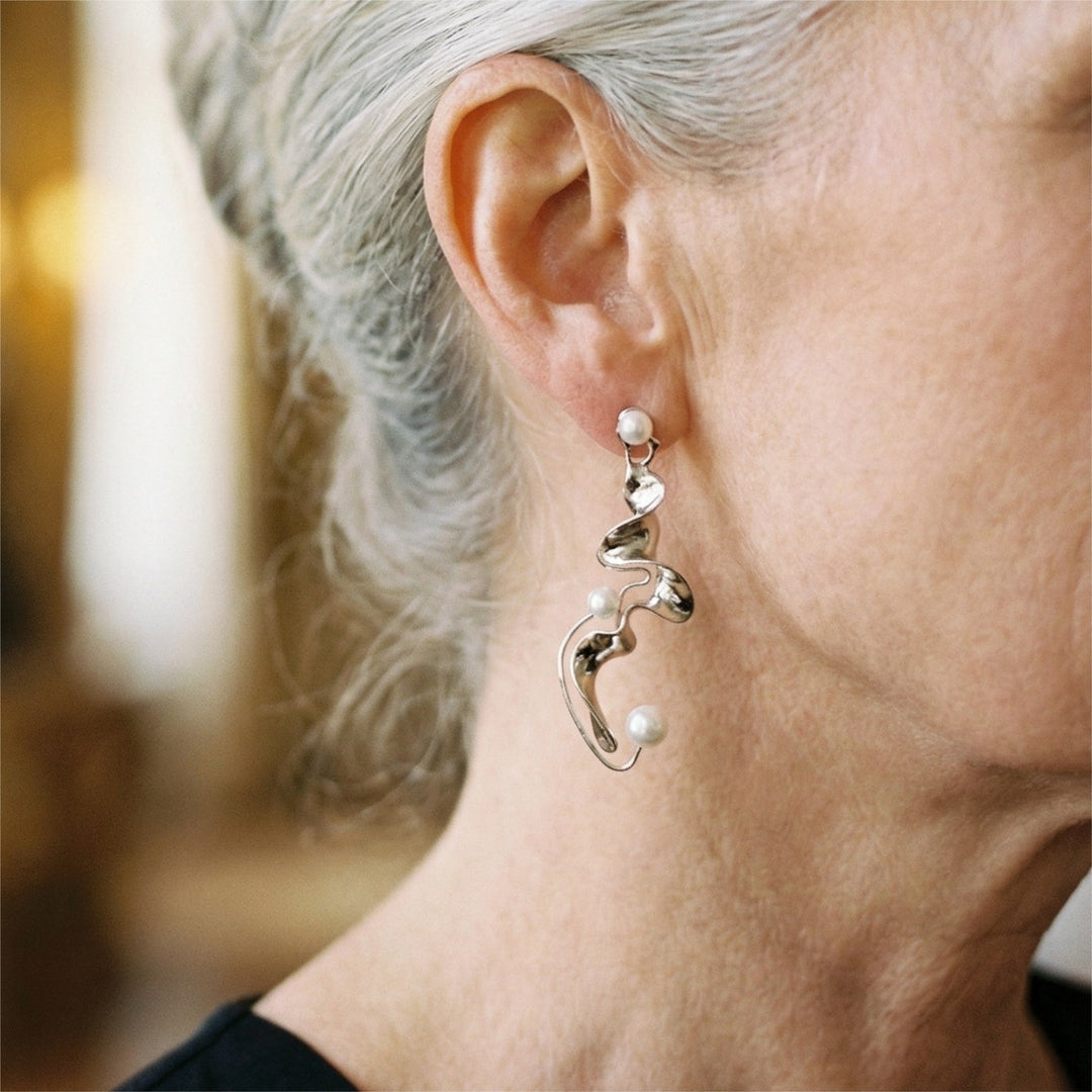 Cercei vintage abstracte din argint cu perle