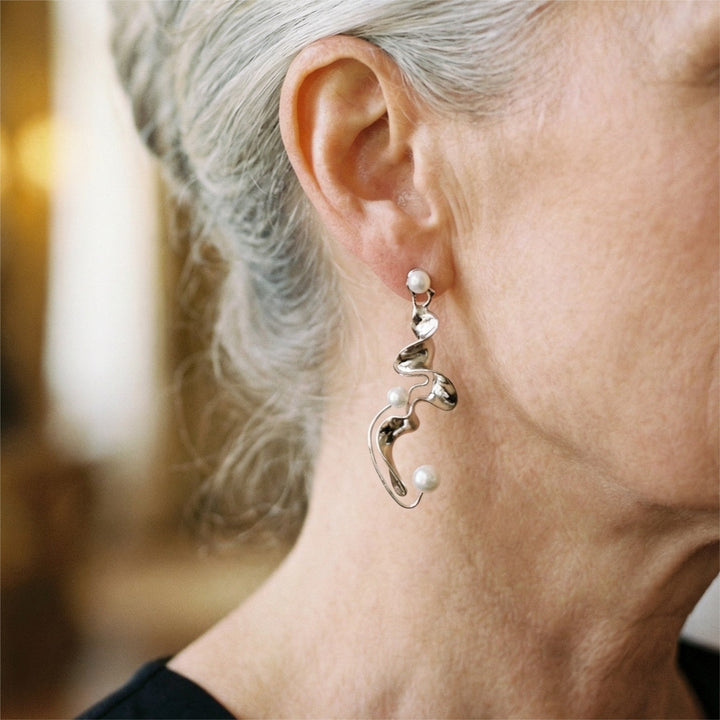 Cercei vintage abstracte din argint cu perle