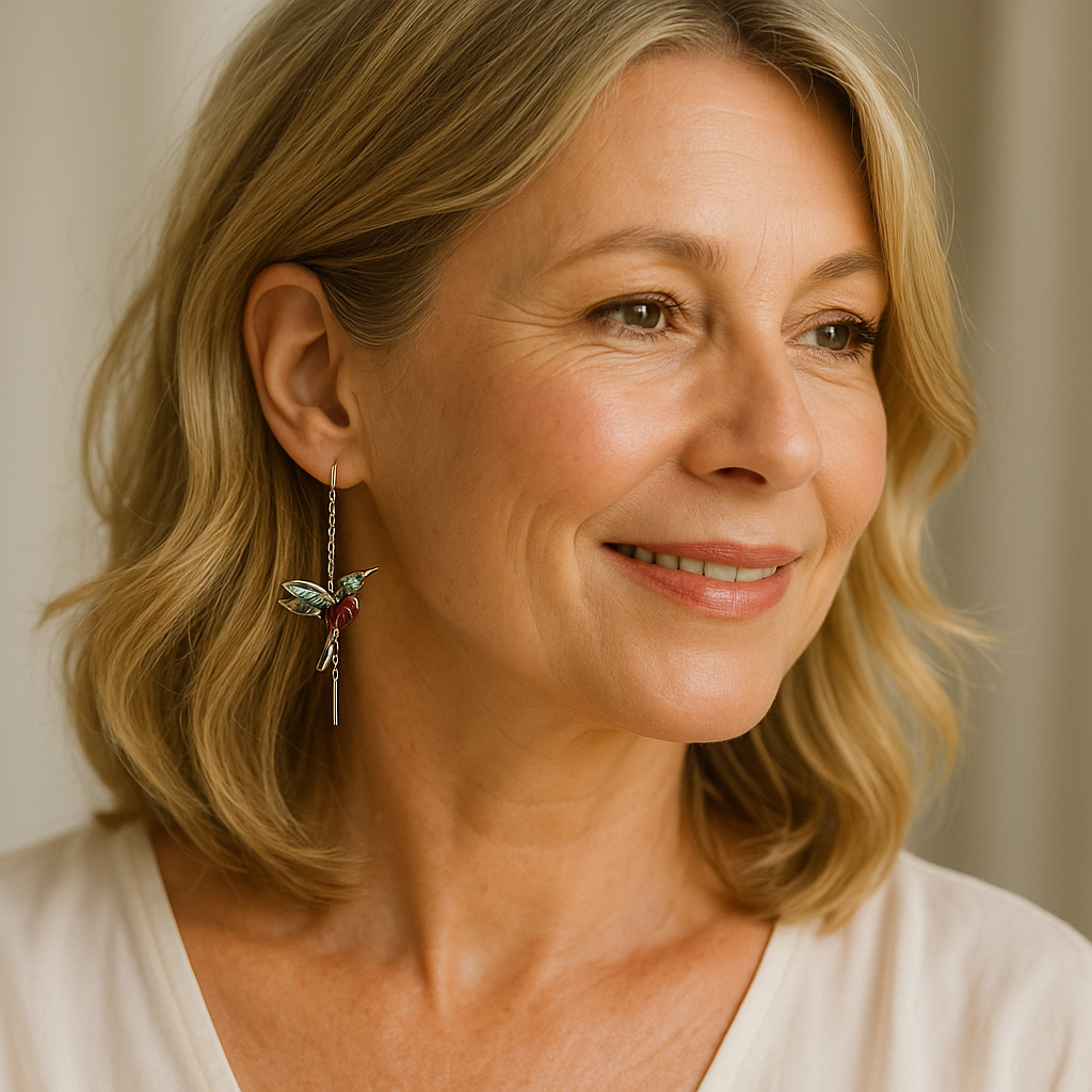 Cercei cu Colibri din Email și Zirconii