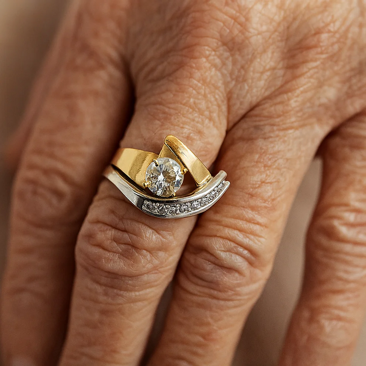 Iring Vintage Irregular în Aur și Argint cu Zirconiu