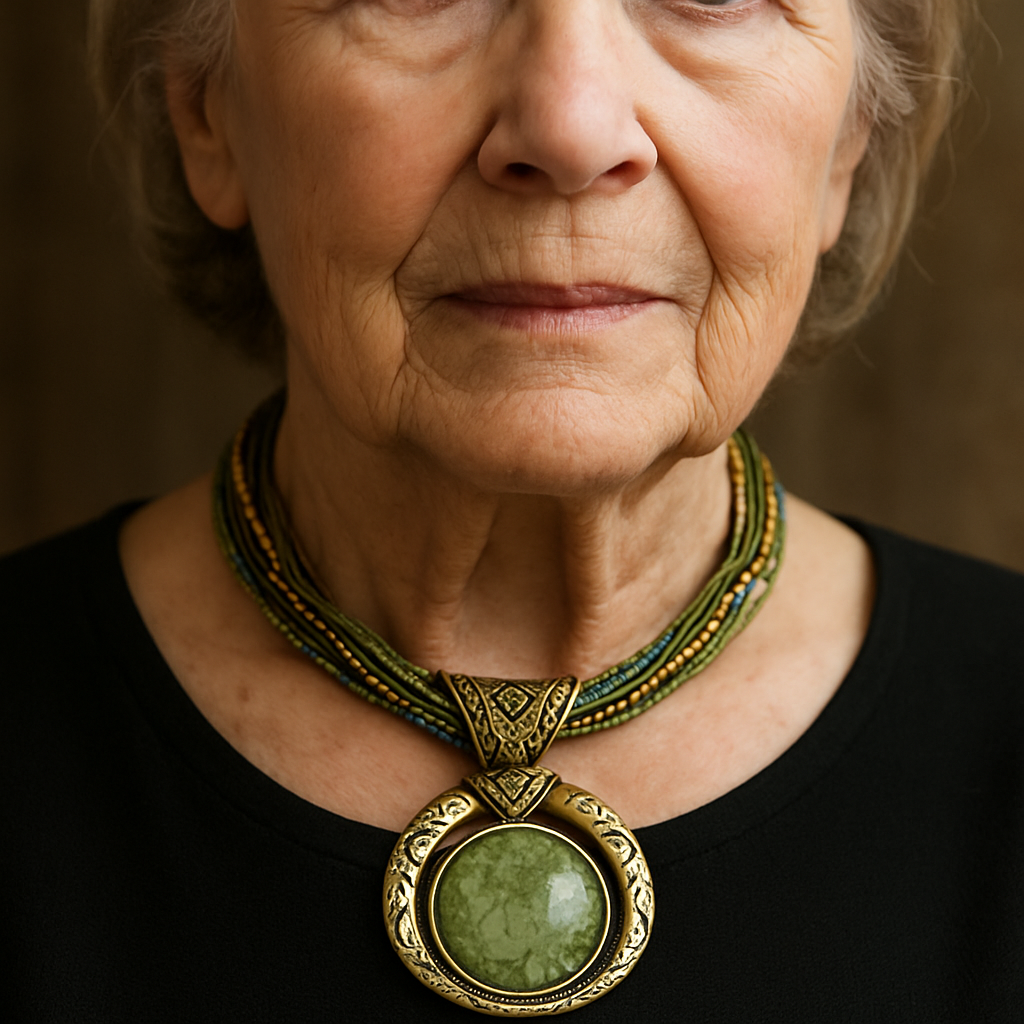 Colier Vintage cu Pandantiv Etno din Cristal Verde