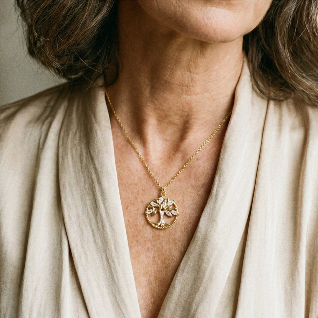 Colier Copacul Vieții cu Zirconiu în Aur