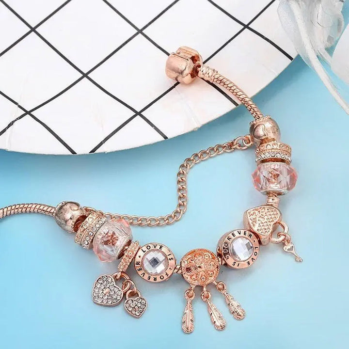 Brățară Apanhador de Sonhos Roz cu Pandantive din Argint