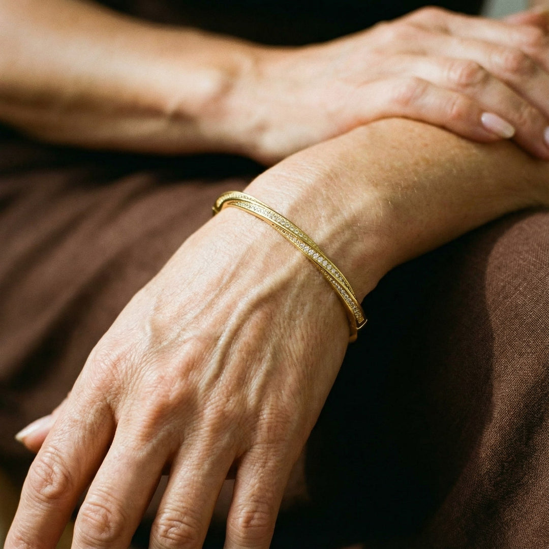 Brățară elegantă din cristal cu două rânduri de aur