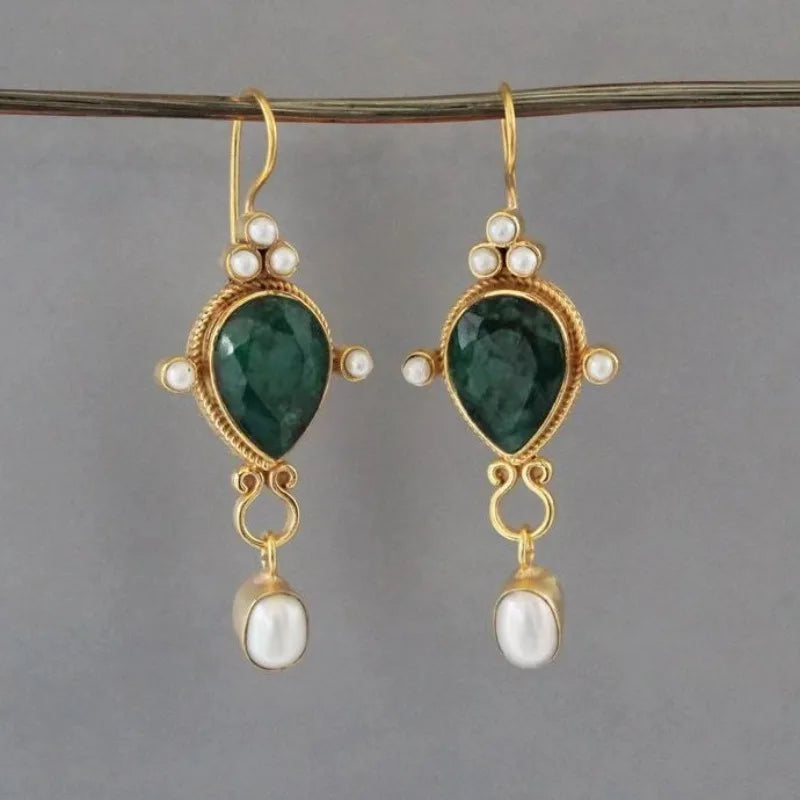 Cercei Vintage cu Rubin și Perlă