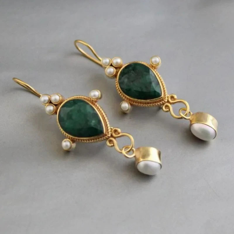 Cercei Vintage cu Rubin și Perlă