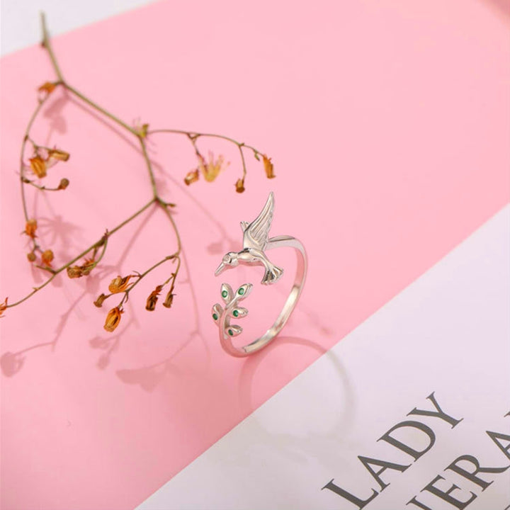 Inel Colibri cu zirconii verzi din argint