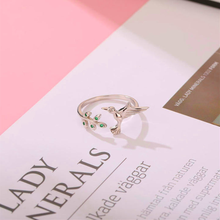 Inel Colibri cu zirconii verzi din argint