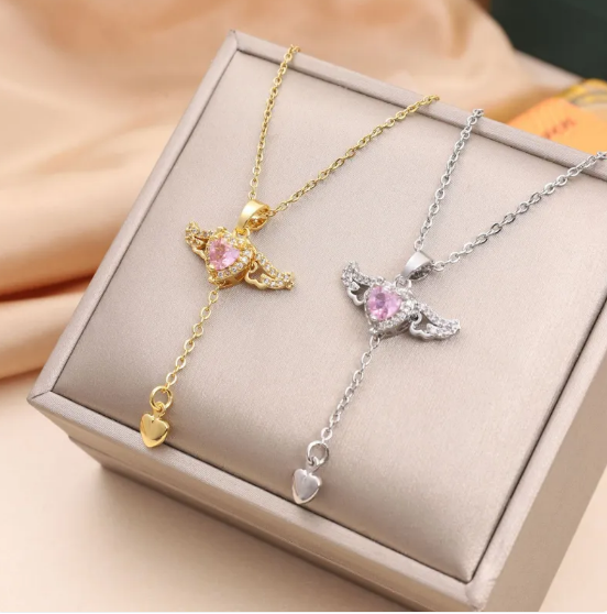 Colier Cupido Inimă Aripi de Înger