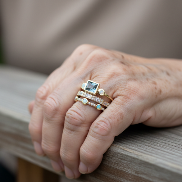 Set de Inele Vintage cu Cristale Albastre