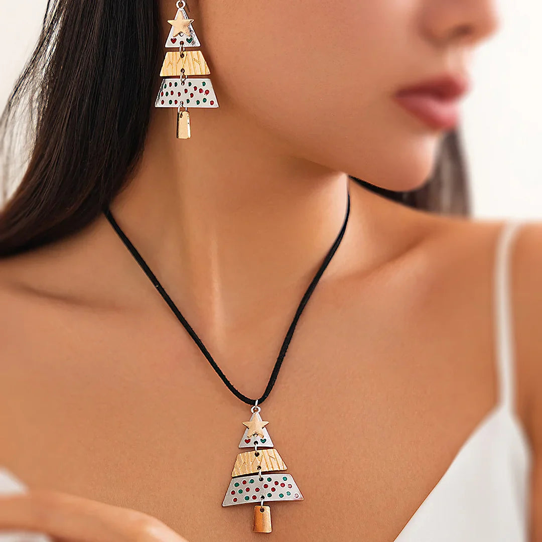 Cercei pendenti în formă de brad de Crăciun din metal mixt