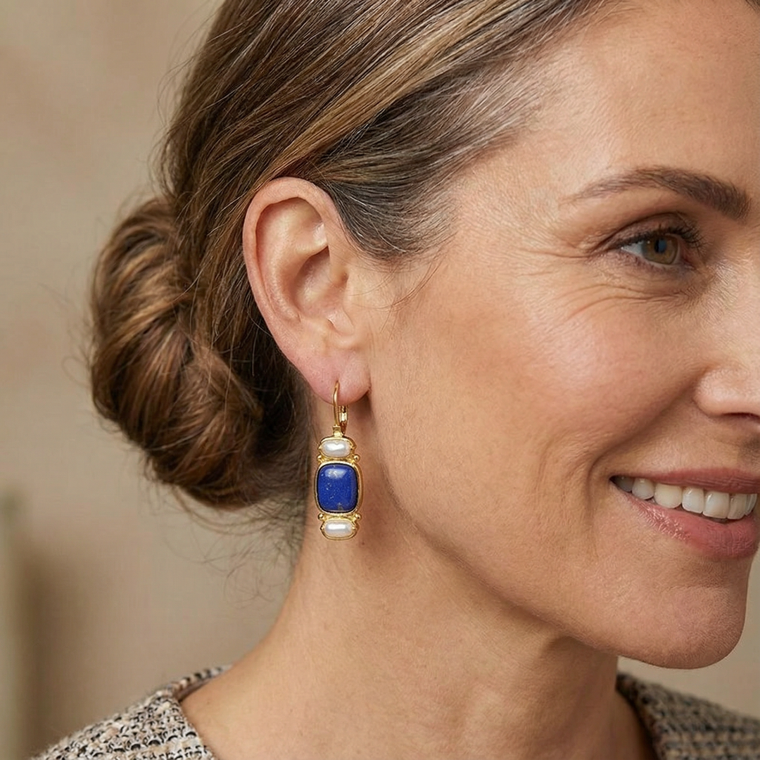 Cercei Vintage în Albastru și Aur